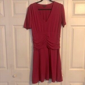 THE LIMITED Large Midi Bright Pink Dress Ruched Short Sleeve Gathered Dress